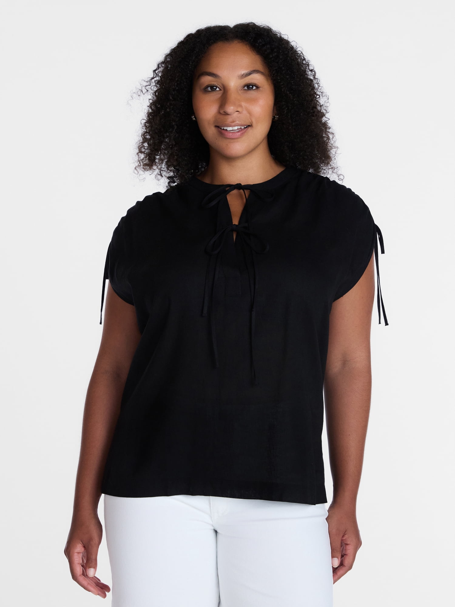 Time and Tru Women's Sleeveless Linen Tunic Top, Sizes XS-XXXL