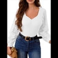 thumbnail image 3 of Camisas de Larga para Mujer, Blusas Florales de Encaje, Blusas Casuales de Punto con Escote Corazón, Blusas Elegantes Tipo Túnica XL, 3 of 7