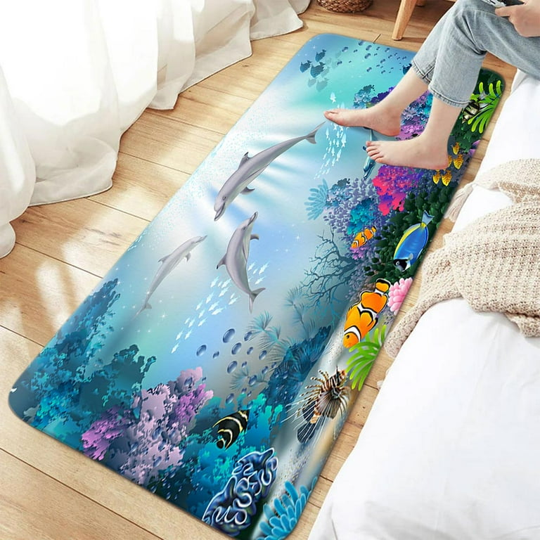 Tropical Fish Bathroom Rugs, Dolphin Sea World Underwater Non-Slip