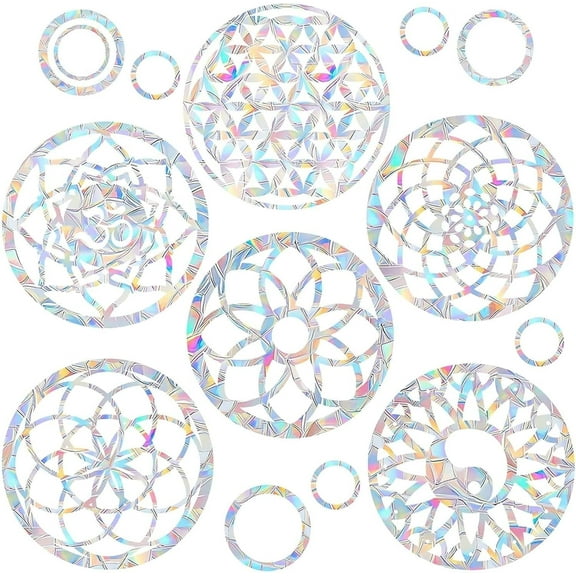 ‎TACYKIBD Mandala Window Clings Anti-Collision Window Decals to Save Birds from Window Collisions,Non Adhesive Prismatic Vinyl Window Clings Rainbow Stickers