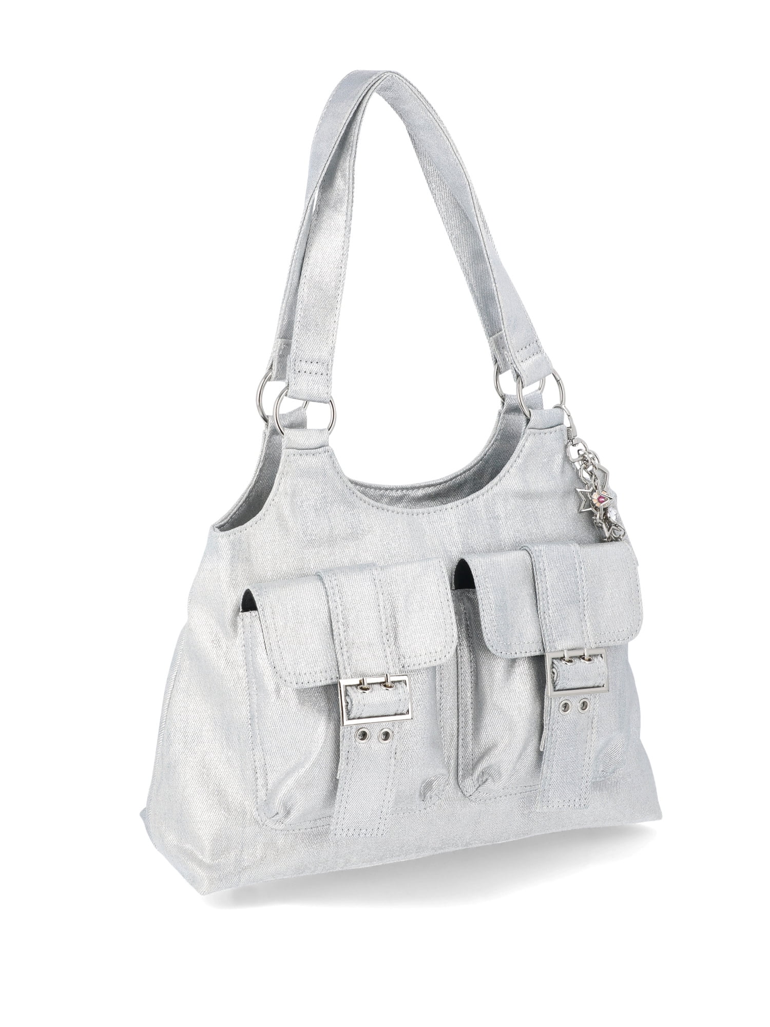 No Boundaries Fashion 4-Poster Bag, Metallic Denim, Women’s