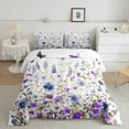 thumbnail image 2 of Purple Flower Comforter Set Twin,Wildlife Bedding Set,Cottage Floral Down Comforter,Butterfly Bed Set with 1 Pillowcase Lightweight, 2 of 7