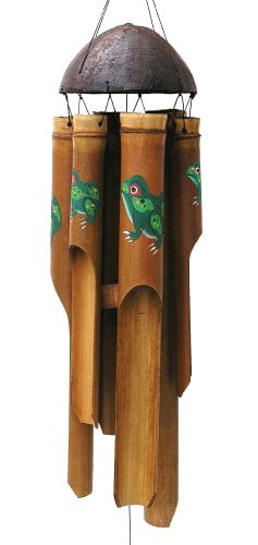 Hand-Painted Bamboo Frog Garden Wind Chime, Medium
