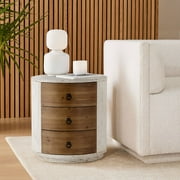 VENTOPYR White Wood Round 20-inch MDF Storage Cabinet with 3 Drawers for Bedside Table