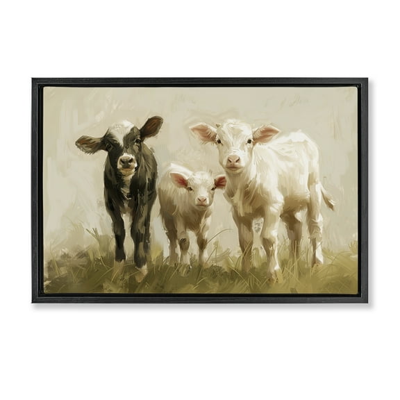 Stupell Industries Baby Cattle Trio Animals Painting Black Floater Framed Canvas Art Print Wall Art, 25 x 17