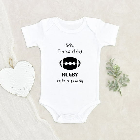 Baby Shower Gift Sporty Family Baby Onesie I'm Watching Rugby With My Daddy Baby Onesie Cute Baby Clothes Football Baby Onesie