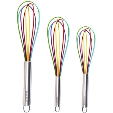 Wired Whisk Silicone Whisk Set of 3 - Stainless Steel & Silicone Non-Stick Coating –Balloon Egg Beater for Blending, Whisking, Beating, Frothing & Stirring (12-inch, 10-inch & 8.5-inch (Rainbow)