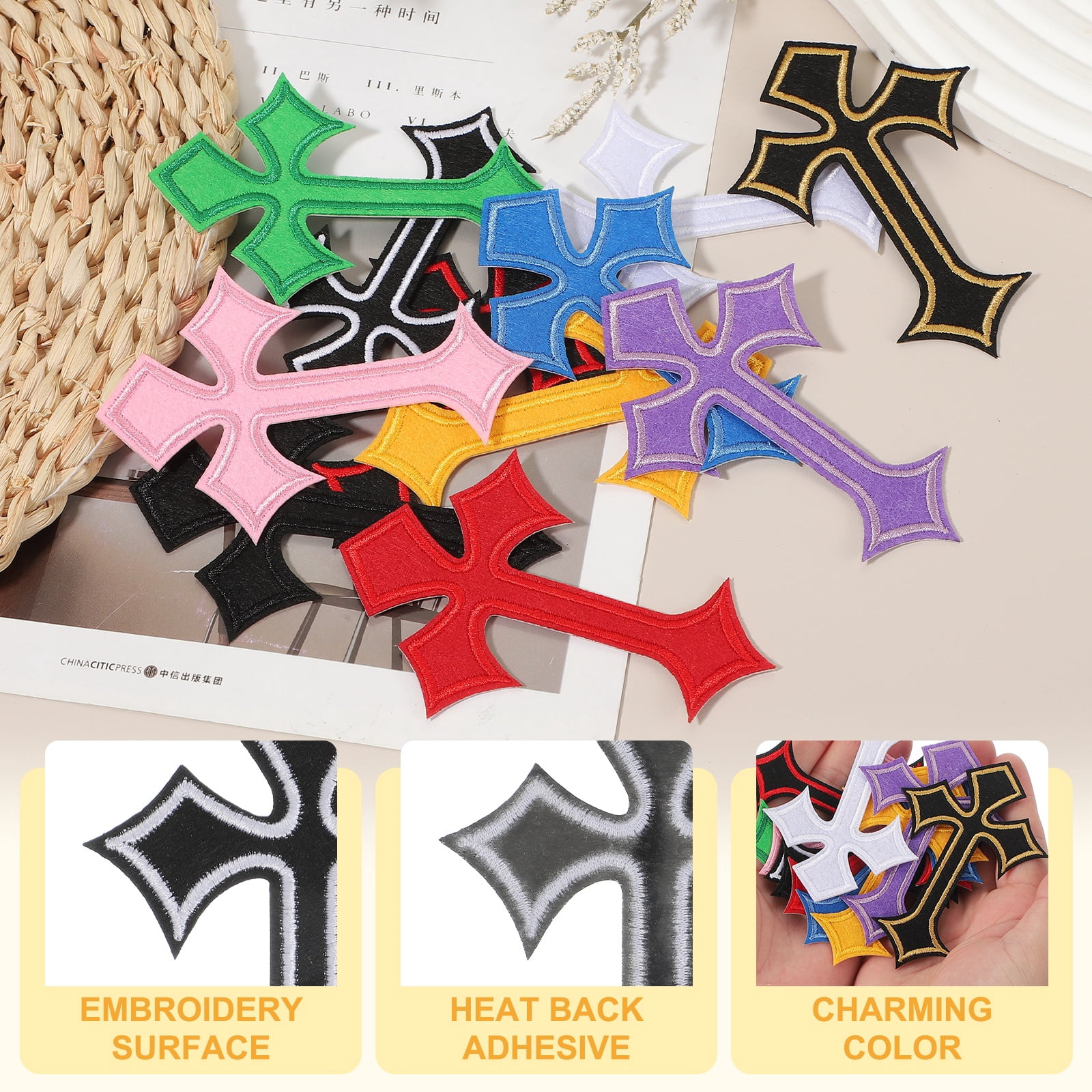 Uxcell Cross Iron on Patches, Embroidered Sew on Applique Repair Patch for Backpacks Clothing Shoes Hats DIY Black/White