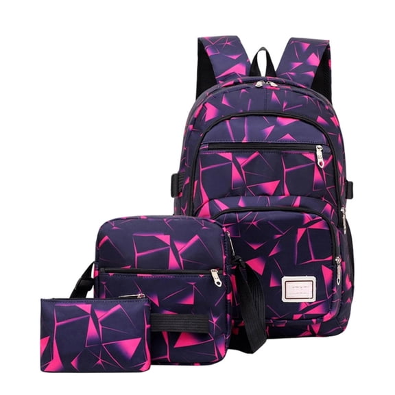 Water-Resistant 900D Printed Fabric Three-Piece Backpack Set with Shoulder bag and Small coin purse,Fashionable, Casual, Preppy Style for Students