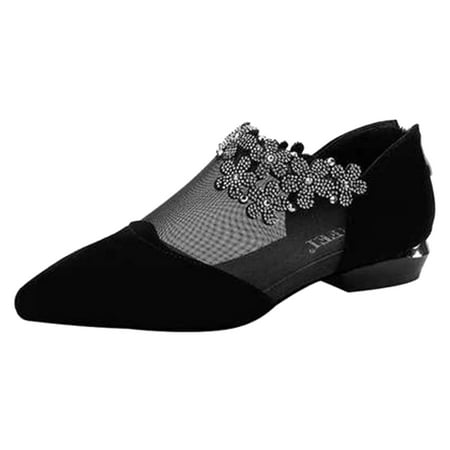 

Womens Single Shoes Wind Pointed Toe Rhinestone Flower Mesh Hollow Sandals Low Heel Sandals Summer Open Toe Slide Sandals Comfortable Flats Flip-Flops Casual Platforms Heeled Wedge Sandals A40451