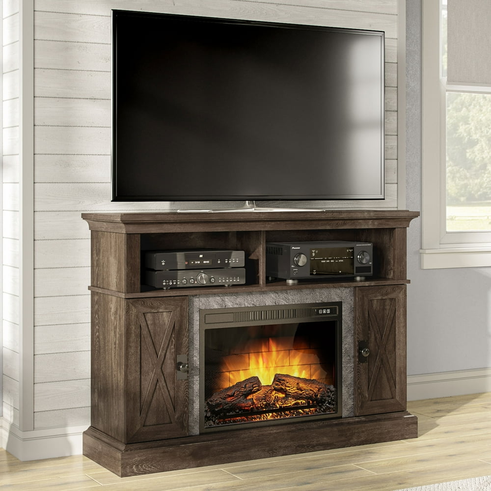 Kellum Media Fireplace Console for TV's up to 58”, Rustic Brown Finish