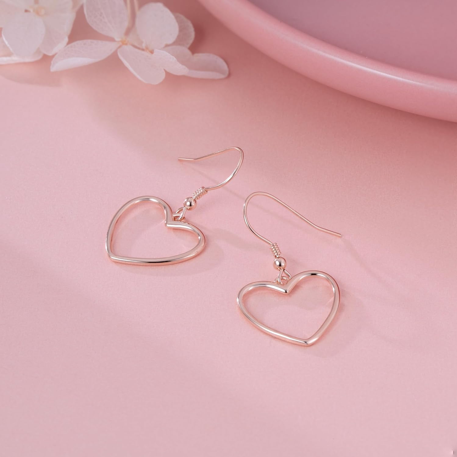 Solid 925 Sterling Silver 1.8CM Hollow Heart Drop Earrings for Women Teens Sweet Love Dangle Earrings