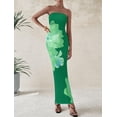 thumbnail image 4 of Vestido largo PRETTYGARDEN para mujer, sin tirantes, floral, verde, XL, 4 of 6