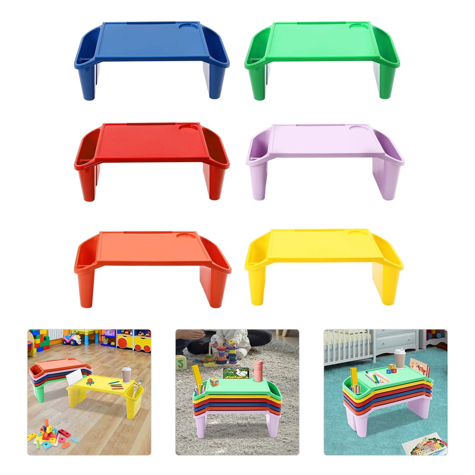 Peakora 6PCS Kids Lap Desk Tray, Portable Lap Desks with Side Pockets, Plastic Breakfast Lap Desk Trays for Writing Eating Game Classroom
