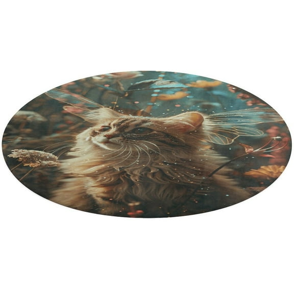 Crystal Cat Round Rugs -Washable Non-Slip Small Round Area Rug Throw Soft Circle Rugs for Bedroom, Modern Print Indoor Carpet for Entryway Sofa Living Room