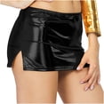 thumbnail image 2 of Cxenplz Women's Metallic Mini Skirt Shiny Bodycon Ruched Short Skirt Wet Look Dance Clubwear Night Costume, 2 of 5