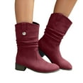 thumbnail image 6 of UngA Womens Boot Low Heel Slouchy Suede Slip On Casual Boots with Side Zipper Mid-Calf Boots for Women Wine,Size 6.5, 6 of 7