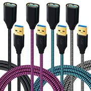 USB 3.0 Extension Cable, Besgoods 4-Pack Colors 6ft USB Extension Cable Braided A Male to A Female Data Transfer Cord Compatible Keyboard, Mouse, Hard Drive, Printer, PS4 - Black Grey Blue Rose