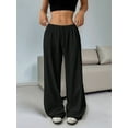 thumbnail image 4 of Women'S Drawstring Waist Straight Streetwear Wide Leg Sweatpants Casual Loose Baggy Long Summer Pants Black S, 4 of 7