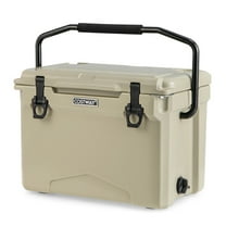 Resenkos 25 QT Hard Cooler with Aluminum Handle and Integrated Cup Holders-Tan