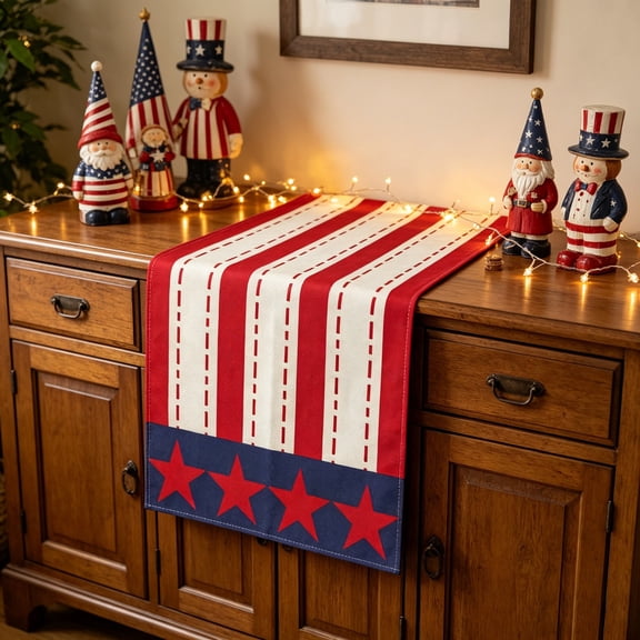 American Flag Stripes Stars Table Runner, 4th of July Independence Day Patriotic Red White Blue Kitchen Dining Table Decor, Memorial Day Holiday Party Banquet Table Cover Strip
