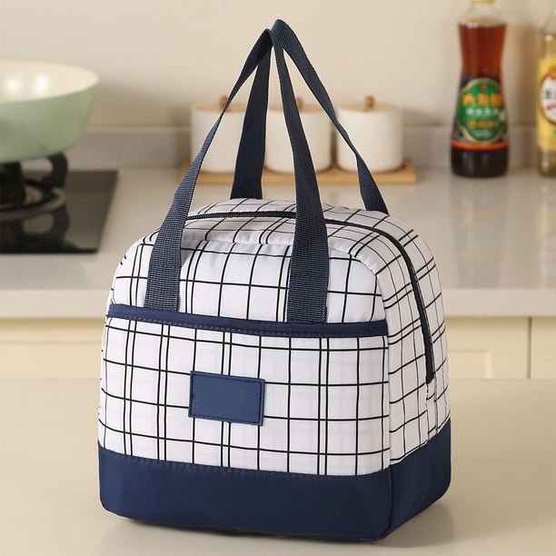 Bolsa isotérmica a cuadros | Bolsa bento de papel de aluminio grueso | Bolsa de mano de gran capacidad para el trabajo, la escuela o un picnic