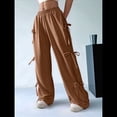 thumbnail image 4 of Pantalones Deportivos Holgados para Mujer, con Cintura Elástica, Informales, de Pierna y Bolsillos, Estilo Y2K Marrón S, 4 of 7