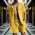 thumbnail image 5 of RMGVDSD Men's Summer 2 Piece Outfits Mens Casual Suit Solid Color Short Sleeve Shirts And Shorts Sets Beach Vacation Clothes Soft Comfort Sports Suits, 5 of 9