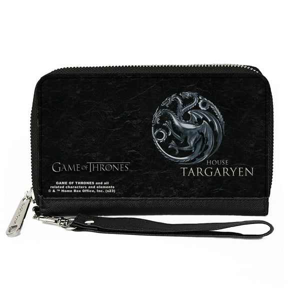 Game of Thrones Wallet, Zip Around, Game of Thrones House Targaryen Dragon Sigil Black Silvers, Vegan Leather