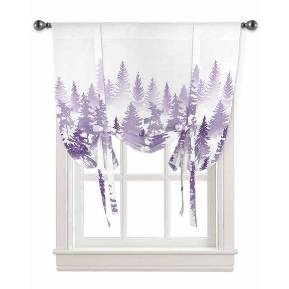 Purple Forest Tie Up Curtains for Kitchen Bathroom Bedroom Windows 45 Inch Length, Modern Abstract Silhouette Art Balloon Drape Curtains Shade Rod Pocket Drapery Curtain Panel, 42"x45"