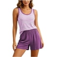 thumbnail image 5 of WIZUTIZ Women's Striped Loungewear Set with Built-in Pads Tank Top and Shorts Soft Modal Cotton Blend Sleepwear Comfy Pajama Set Summer Sleep 2 Piece, 5 of 7
