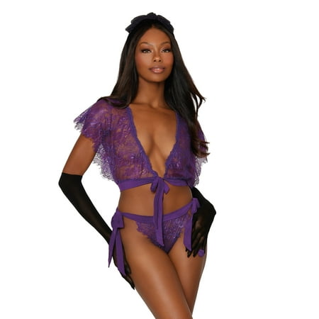 

Dreamgirl Eyelash lace lingerie shrug and matching panty set