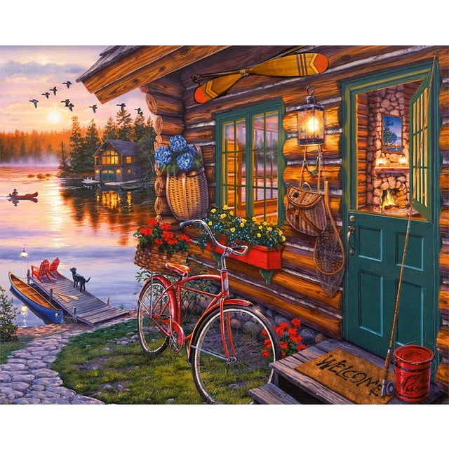 Paisaje junto al lago 5D DIY Kits de pintura de diamantes Resina redonda Hugtrwg Para estrenar