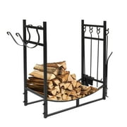 Zimtown 36" Firewood Rack Fireplace Tool Rack Indoor Wood Holders Fireplace Tools Set Tongs Accessories