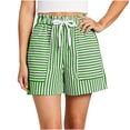 thumbnail image 5 of UDAUDU Women’s Striped Shorts Casual High Waist Beach Soft Lounge Shorts Loose Fit Drawstring Pocket Short Green XL, 5 of 6
