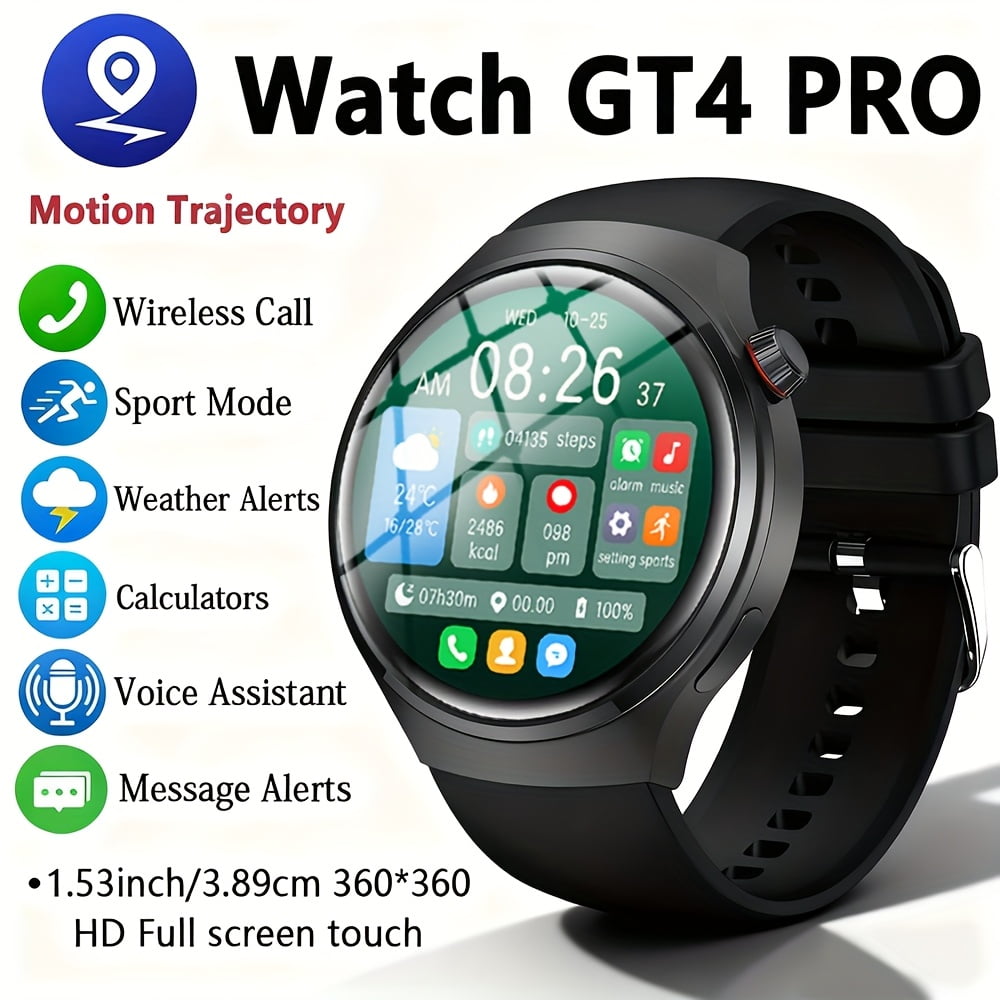 2025 GT4PRO Men's Outdoor Smartwatch: 1.53-inch HD Display (3.88cm), Wireless Calling, 100+ Sports Modes, Fitness/Pedometer/Distance Tracking, AI Voice, Message Notifications