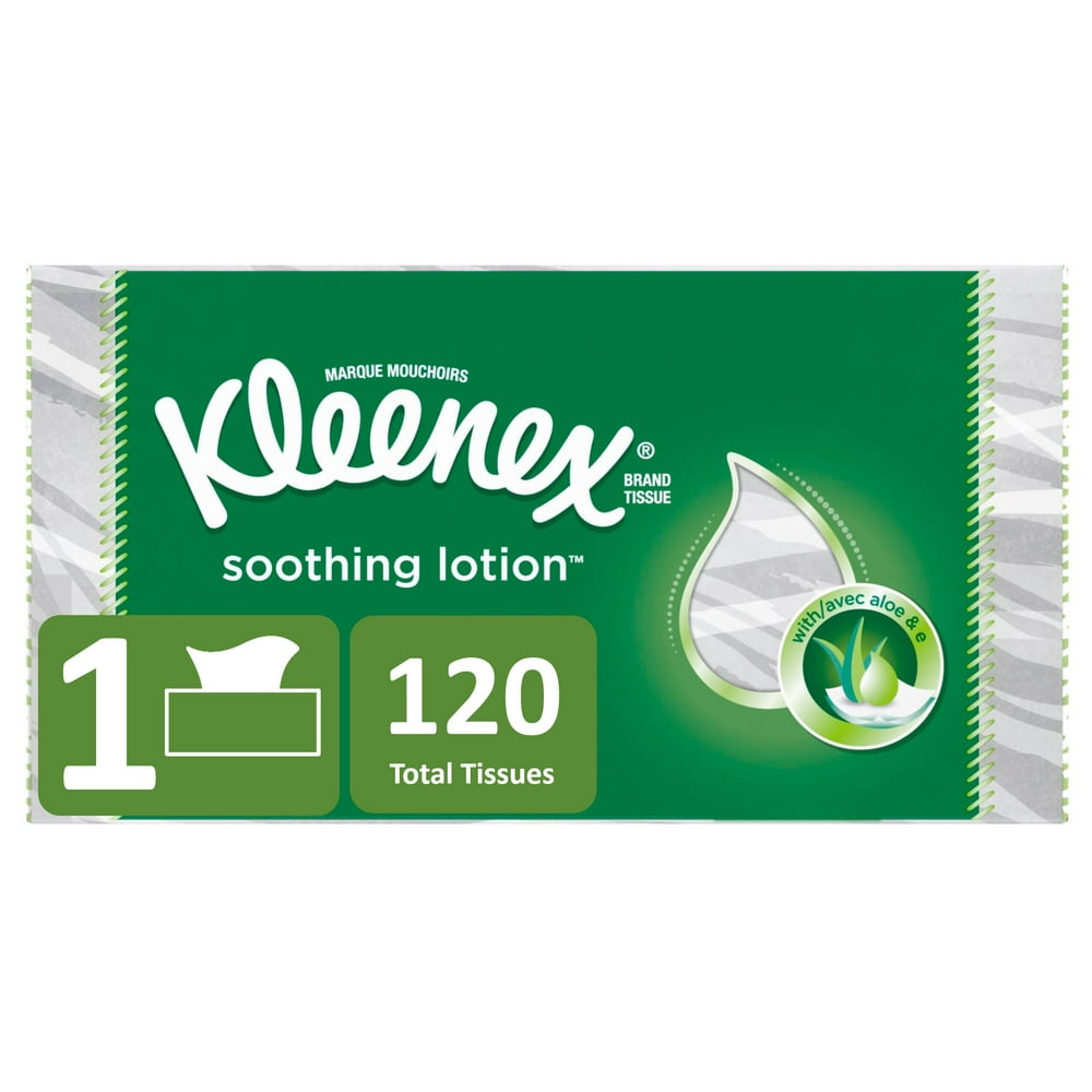 Kleenex Soothing Lotion Facial Tissues, 120 Tissues per Flat Box, 1 Box