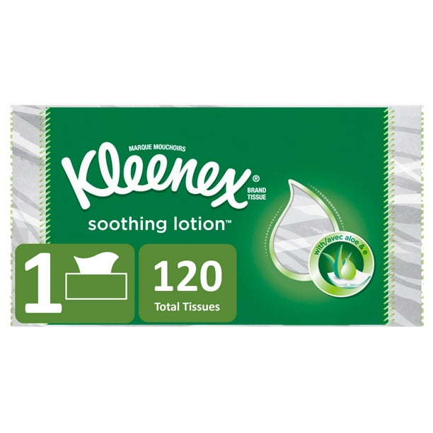 Kleenex Soothing Lotion Facial Tissues, 120 Tissues per Flat Box, 1 Box