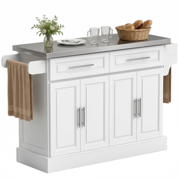 HOMCOM Rolling Kitchen Island Cart with Cabinets and Drawers, White