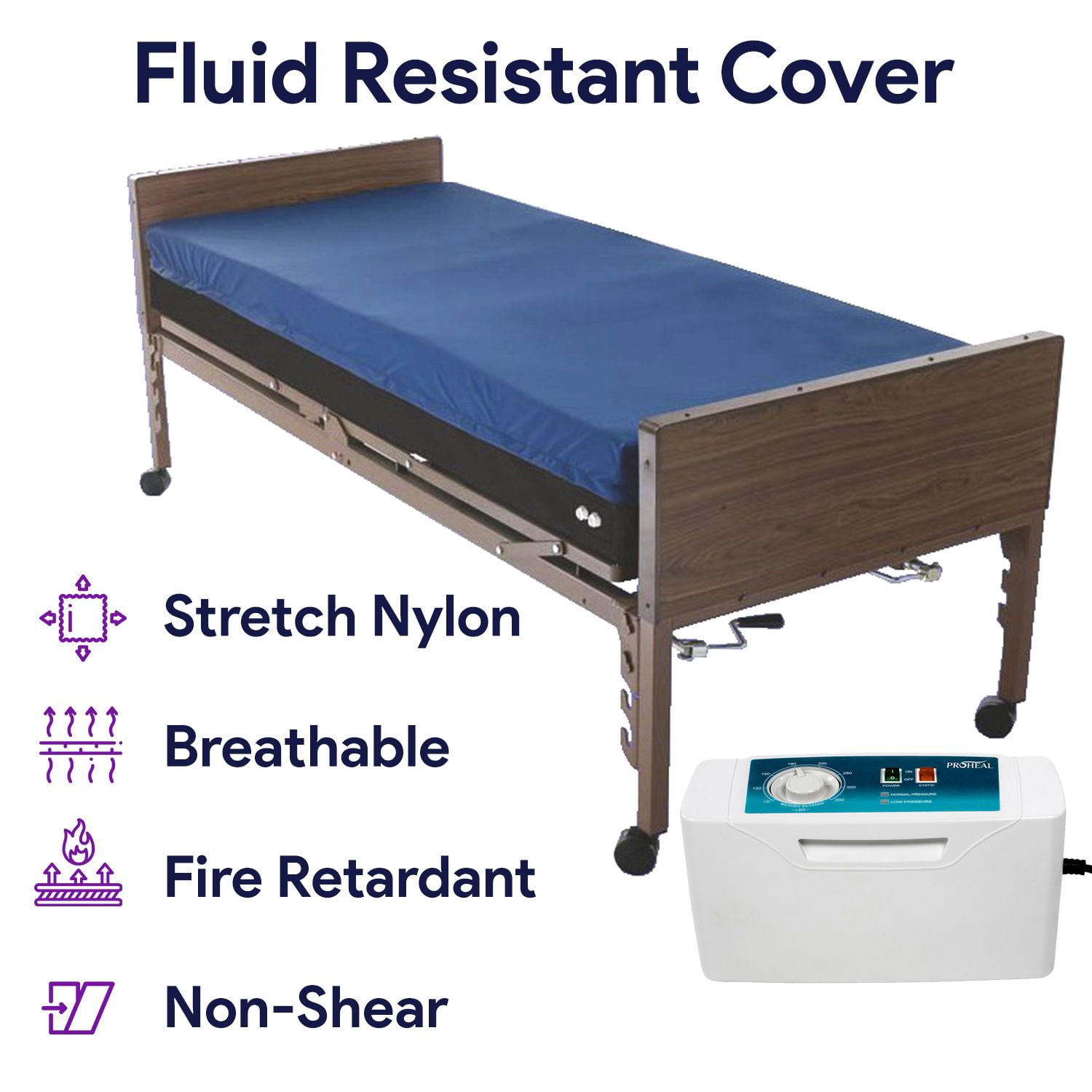 Proheal Self Adjusting Hospital Bed Memory Foam Mattress with Alternating Pressure Pump, Air Cells, Sloped Heel - 36" x 84" x 6”
