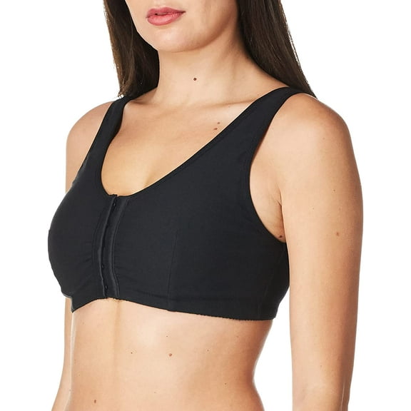Amoena Womens Frances Wire-Free Front Closure Cotton Pocketed Mastectomy Bra C Black XX-Large