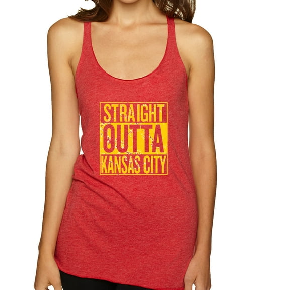 Straight Outta Kansas City KC Fan | Fantasy Football | Womens Sports Premium Tri-Blend Racerback Tank Top, Vintage Red, Small