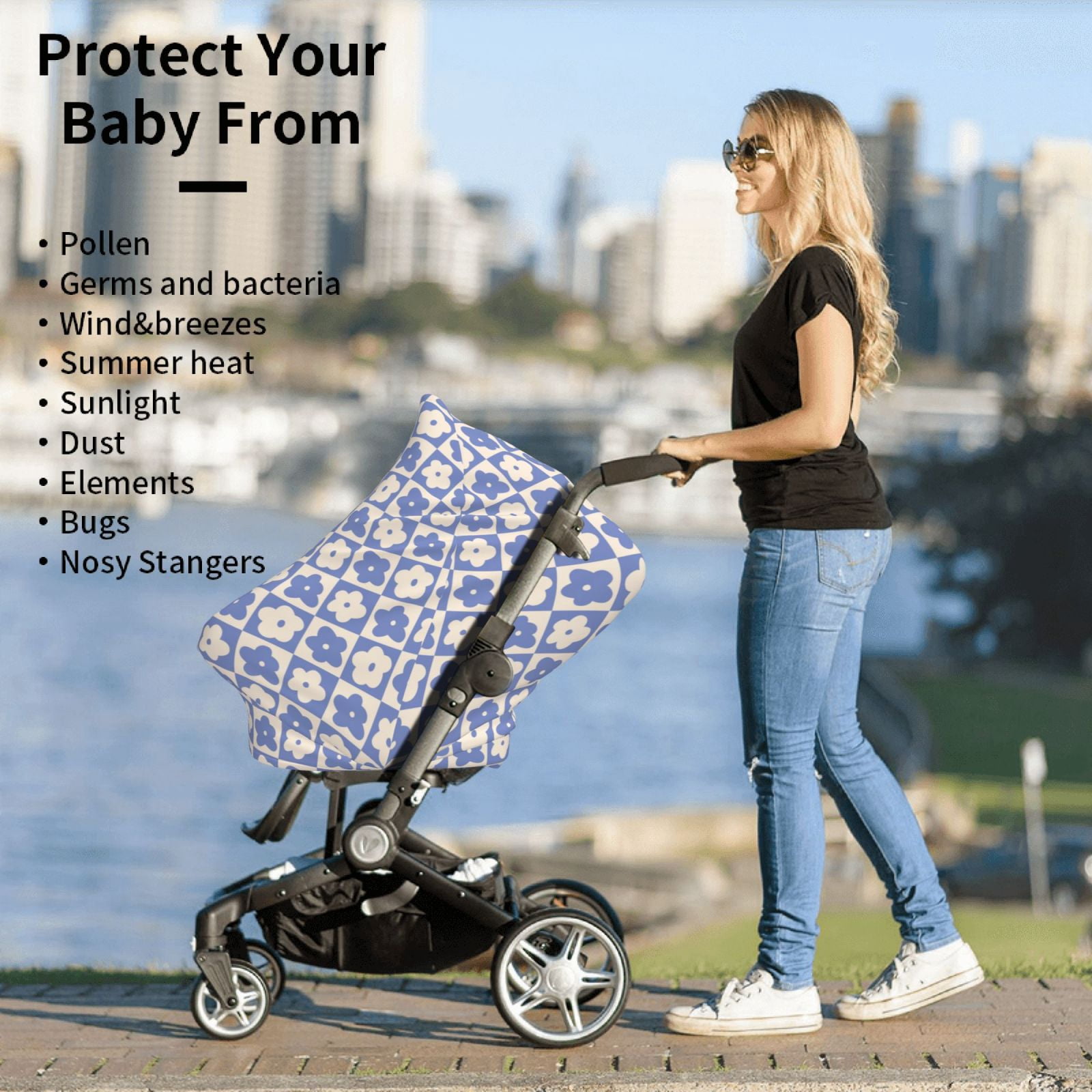 Fotbe Plaid Flowers Pattern Car Seat Covers for Babies, Nursing Breastfeeding Cover Infant Carseat Canopy, Soft Stretchy Carrier Cover