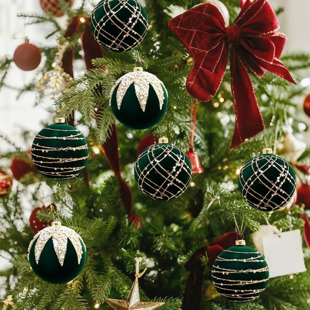 Adornos navideños de 10 cm, 9 unidades, en caja, bolas flocadas, para árbol de Navidad, decoración, regalo
