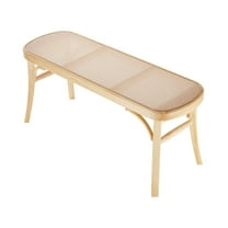 Rattan Bench 43.3", Wooden Entryway Bench, Boho Bedroom Bench with Oak Legs, Hand Woven Rattan Seat for Living Room, Kitchen, 250lbs Capacity