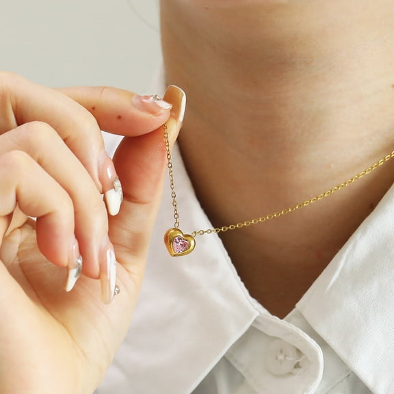 Simple 14K Yellow Gold Love Crystal Pendant Necklace For Women Fashion Jewelry Accessories