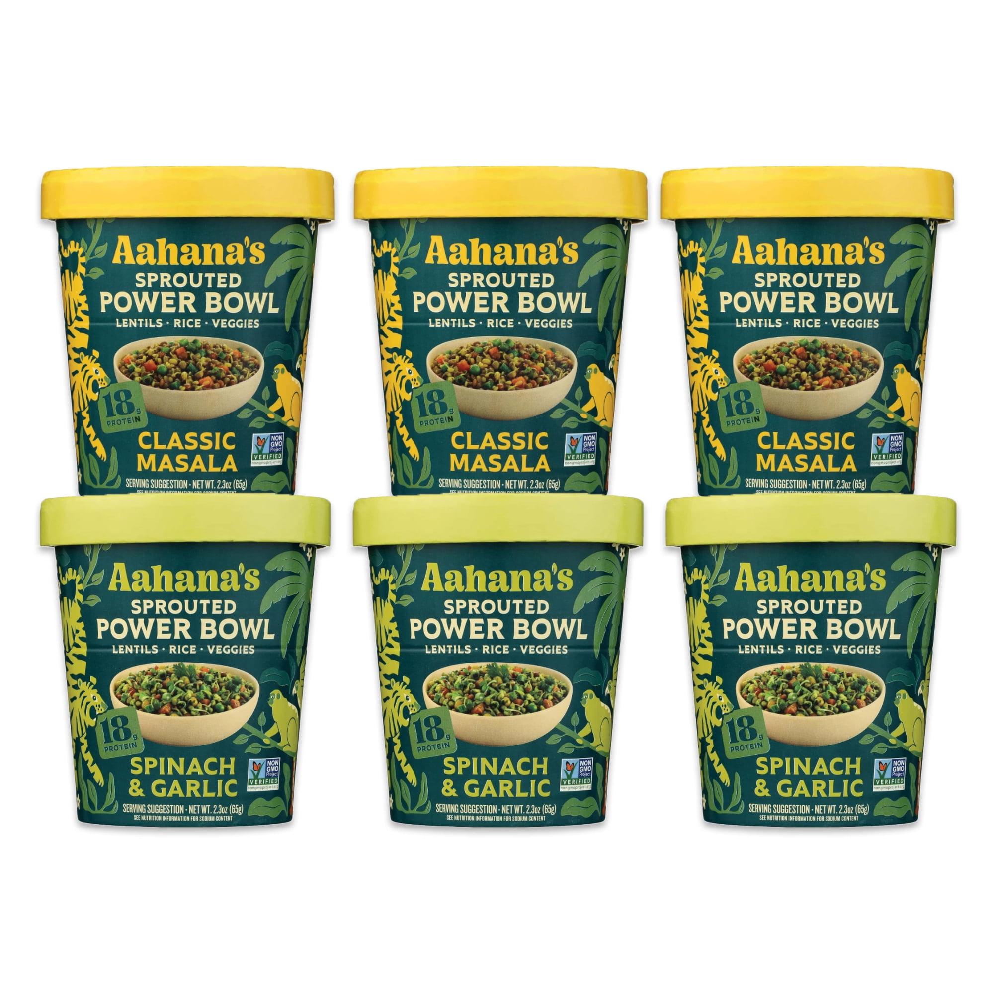 Aahana’s Ready-to-Eat Indian Lentil Meal Bowls Combo – Sprouted Power Bowls | Gluten-Free, High Protein, High Fiber, Oil & Sugar Free, Vegan | 3+3 Combo Pack (3 Classic Masala + 3 Spinach & Garlic)