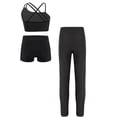 thumbnail image 2 of iiniim Kids Girls Sport Clothes Set Vest + Shorts + Leggings Sport Outfit Training Yoga Tennis Set Black 14, 2 of 5