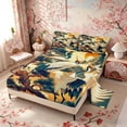 thumbnail image 2 of Manfei Traditional Crane Pine Queen Sheet Sets for Home, Mountain Sunset Bed Set for Office, Beige Blue Gold 4-Piece, 1 Flat Sheet, 1 Fitted Sheet and 2 Pillowcases, 2 of 6
