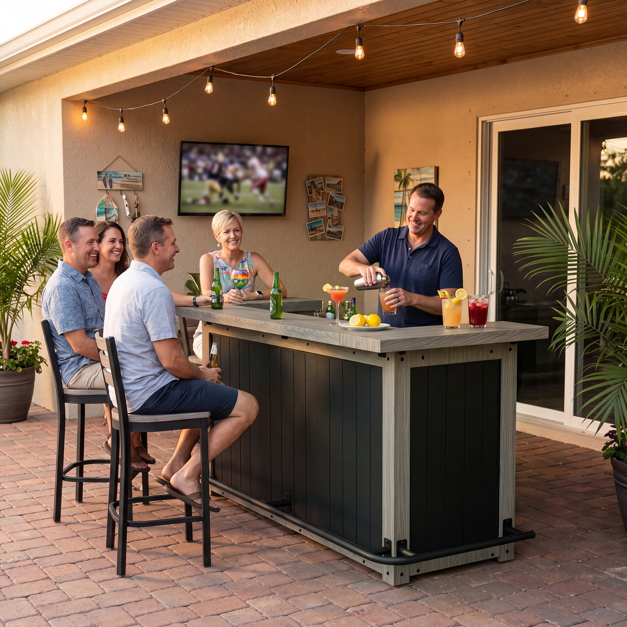 Outdoor Bar Cabinet with Fridge Space, Patio Backyard Bar with Storage